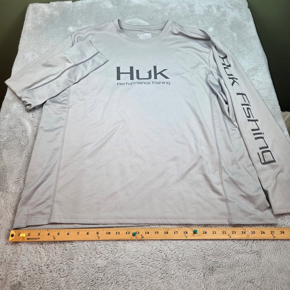 Huk Performance Fishing Shirt Mens XXXL Long Sleeve Graphic Logo Tee Grey XXXL